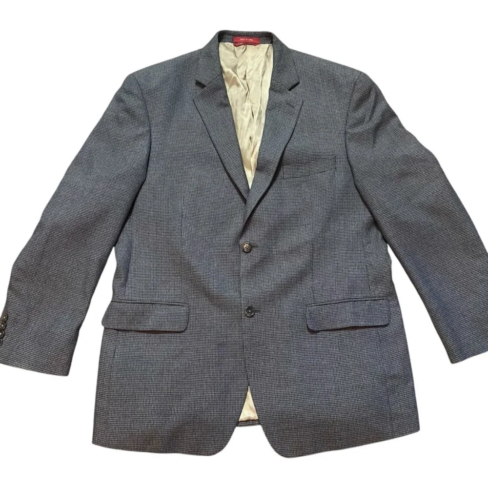 Izod Blazer Men's Size 42R Houndstooth Tan Navy Maroon 2 Button Sport Coat Work